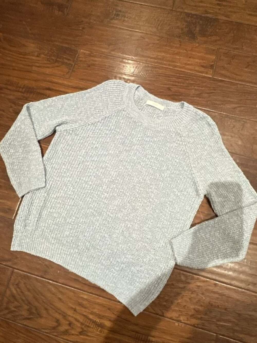 DE FOND Light‎ Blue Open Knit Crewneck Long Sleeve Sweater